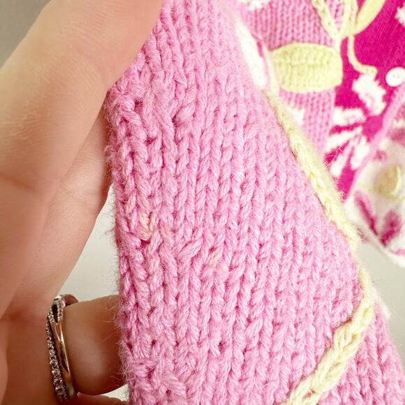 Talbots Vintage Hand Knit Cardigan Sweater V-Neck Button-Up Floral Pink Size S - Picture 7 of 7